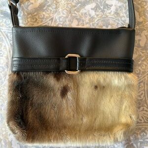 Black faux leather and sealskin Crossbody Bag